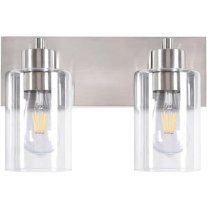Bathroom Light Fixtures, 2-Light Brushed Nickel Bathroom Vanity Light, Modern Wall Sconces with Clear Glass Shade for Hallway Kitchen Foyer