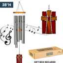Woodstock Wind Chimes for Outside, Outdoor Decor, Garden, Patio and Front Porch Decor, (28") Memorial Sympathy Wind Chimes Amazing Grace Wind Chime Stained Glass Cross Christmas Gifts (AGS)