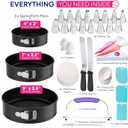 Riccle 148PCs Cake Pan Set for Baking, 3 Non-Stick Springform Pan Set (4, 7, 9 Inches), Cake Decorating Kit, Piping Bags and Tips Set, Cake Leveler, Multi-functional Leak-Proof CheeseCake Pan (148)