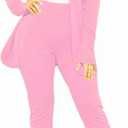 Aro Lora Women's 2 Piece Outfit Casual Solid Open Front Blazer and Pencil Pant Suits Set (Pink, L)