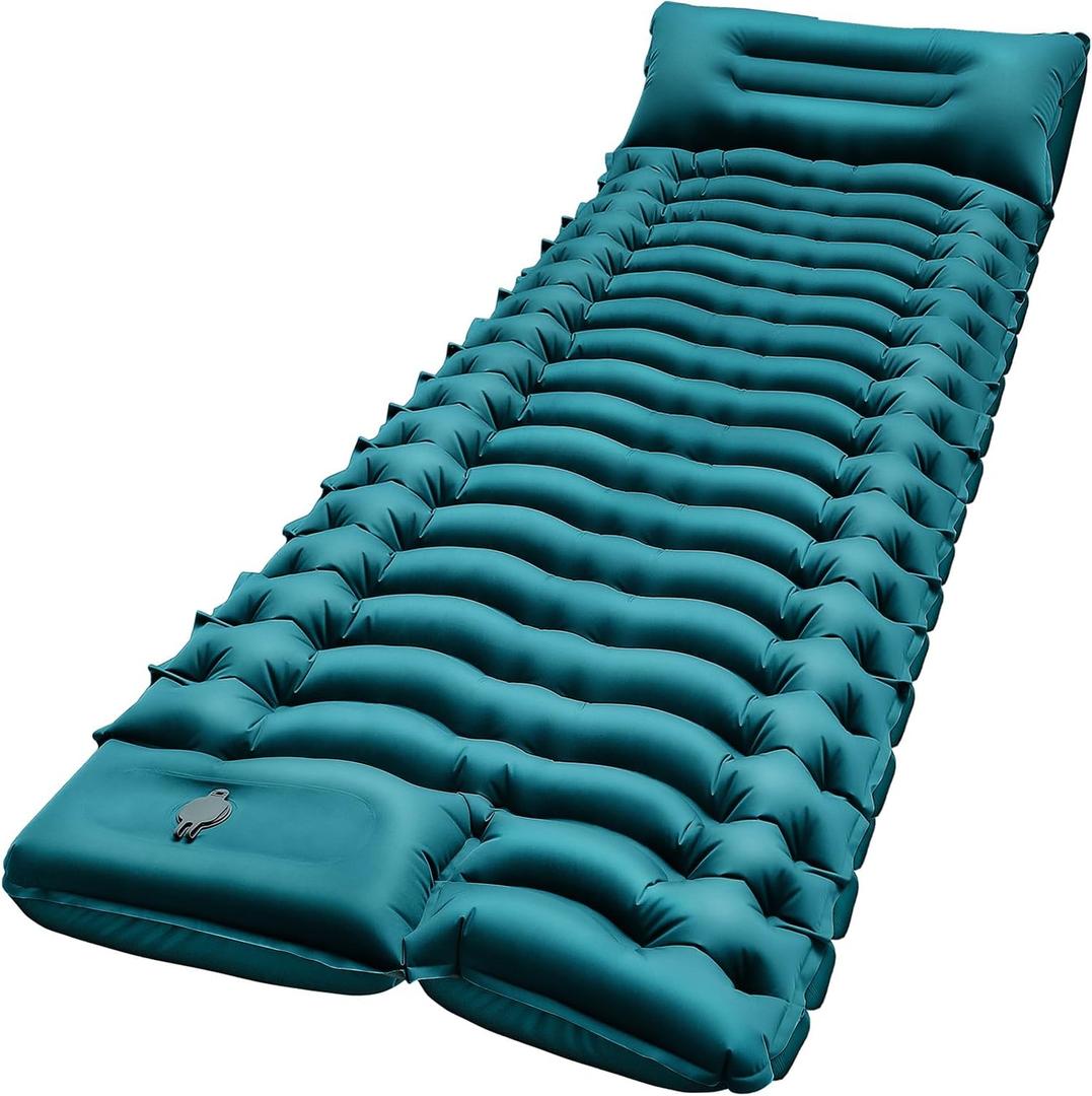FUN PAC Camping Sleeping Pad, Ultralight Camping Pad with Pillow Built-in Foot Pump Inflatable Sleeping Mat Compact for Camping Backpacking Hiking Traveling-Green