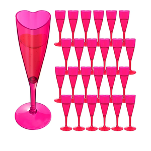 24 Pcs Heart Shaped Champagne Flutes Wedding Plastic Goblet Cups 4.4oz Disposable Toasting Glasses Cups for Galentine Bachelorette Wedding Bridal Shower Party(Clear,Hot Pink)