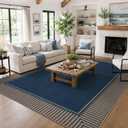 Moynesa Easy Jute Outdoor 8x10 Rug, Blue Striped Border Washable Indoor Outdoor Patio Area Rugs, Farmhouse Neutral Non Slip Carpets for Living Room Bedroom Backyard Home Decor