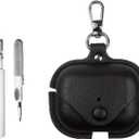 [3 in 1] TSVSXS Leather Case Compatible with AirPods Pro 3 with Keychain and Cleaning Kit, Soft PU Shockproof Cover Features Front LED Visibility for Women Man (Black)