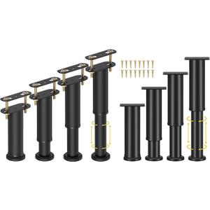 4 Pcs T Shaped Adjustable Height Bed Support Legs 7.08-13 inch + 4 Pcs Square Top Plate Adjustable Height Bed Support Legs 7.08-13 inch for Bed Frame/Bed Center Slat/Furniture