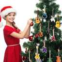 Civaner 36 Pcs Christmas Guitar Ornaments Wooden Guitar Xmas Musical Ornaments Mini Instrument Crafts for Holiday Christmas Tree Decoration