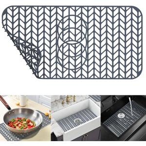 Sink Protectors For Kitchen Sink 12" 13" 16" 18" 19" 24" 26" 28" 29" 30", Silicone Kitchen Sink Mats Protector For Bottom Of Farmhouse Sink (24" X 12.5" Gray)