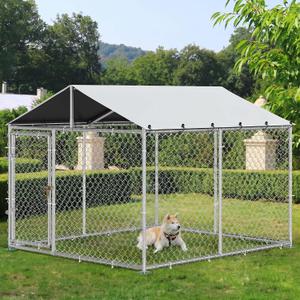 YITAHOME Outdoor Dog Enclosure with Metal Dog Gate | 7.5'x7.5' Dog Kennel Outside with Roof, Dog Fence Outdoor for Yard