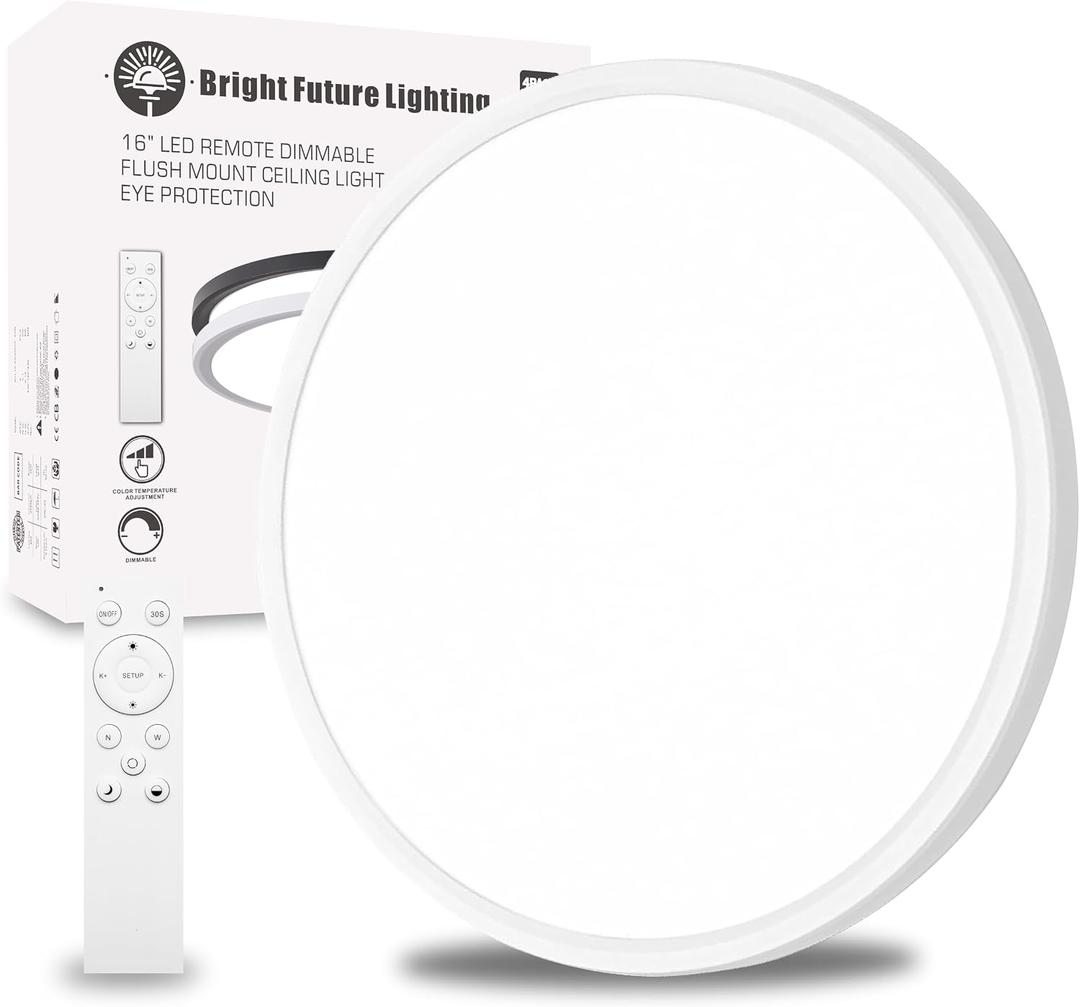 1Pack 20 Inch Remote Control Dimmable Large LED Flush Mount Ceiling Light Panel,40W 4350LM,2700K-6000K Adjustable Color,Ultra Thin Round White Ceiling Light Fixture for Hallway Kitchen Home Office