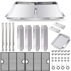 Grill Replacement Parts for Nexgrill 4 Burner 720-0830H, 720-0783E, 720-0888, 720-0830A, 720-0888N, Adjustable 24''-30'' Grease Tray, Cooking Grates, Heat Plates Shield, Burner Tubes and Igniters. (4 Burner Grate Kits with Drip Pan)