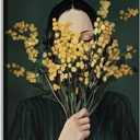 OCRXLYTH Emerald Green Abstract Figure Wall Art Woman and flowers wall decor picture Simple Japanese female portrait painting Eclectic Prints for Home bedroom dormitory decoration 16x24in Canvas