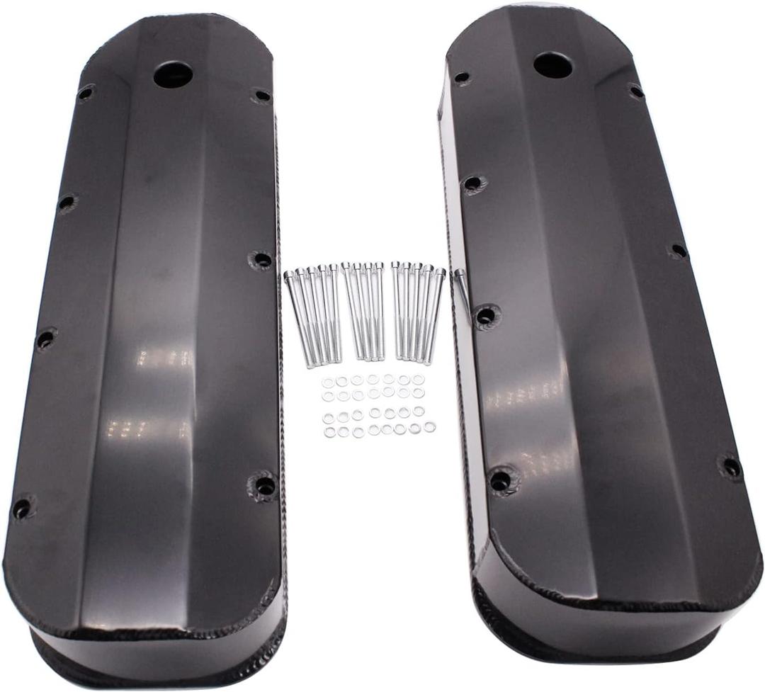 1 SET SHLPDFM Black Colour Valve Covers FABRICATED Polished Aluminum Valve Covers Tall Bolts with Billet Rail Fits for Big Block Chevy BBC 396 427 454 502