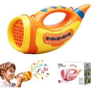 Toys for 3 Years Old Boy Girl Birthday Gift, Music Animal Caller Toy with 30 Realistic Animal Sounds, Early Learning Toy for Kids Todlers with 8" Horn and 3-Level Lights (Yellow - Horn)