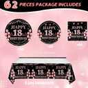 62Pcs 18th Birthday Decorations for Girls Her, Rose Gold Birthday Party Supplies Include 20 7''Plates 20 9'' Plates 20 Napkins and 2 Tablecloth, Rose Gold Princess Party Tableware for 20 Guests
