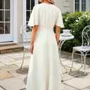 Womens Summer Short Sleeve V Neck Maxi Dress High Low Split Long Flowy Dresses Formal Cocktail Wedding Guest Dresses Beige (S)