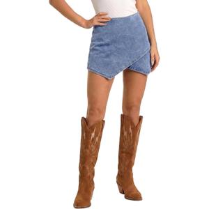 luvamia Jean Skorts for Woman High Waisted Pull On Stretchy Denim Wrap Skirt with Shorts Trendy Asymmetrical Skort, XL