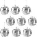Suwimut 9 Pack Mirror Disco Ball, 4 Inch Small Reflective Mirror Ball Ornaments Silver Hanging Disco Balls with Attached String for Reflect Light, Party Favor, Home Bands Decorations, Stage Props