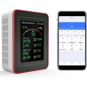 Professional 15-in-1 Air Quality Monitor with Smartphone APP - Dual Chip - Sensors Detect CO2, PM2.5/PM10, HCHO, TVOC | Real-Time AQI Alerts & Custom Thresholds | for Home, Car, Office, Plants, Pets