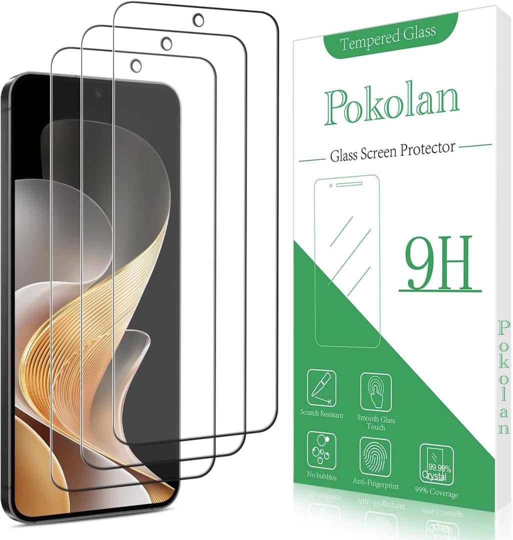 2 x Pokolan 3 Pack Designed for Samsung Galaxy S24 FE 5G Tempered Glass Screen Protector, Fingerprint Unlocking, Bubble Free, Anti Scratch, Case Friendly (Clear)