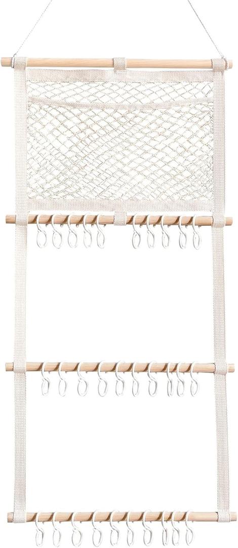 Headband Holder, Hair Bows Organizer for Girls with 30 PCS Hooks, Boho Baby Headbands Hair Accessories Organizer Storage Wall Hanging Decor for Baby Girls Room Nursery Toddler Girls Room , Type 2 (with 30pcs S-type Plastic Hook)