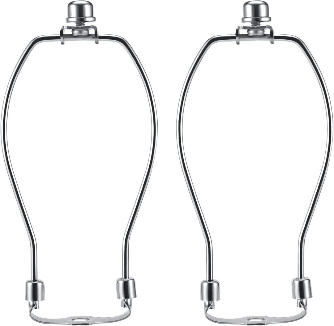 7 Inch Lamp Harp Kits, Nickel Finish, 3/8 Saddle Base Holes, Light-Duty, Pack of 2 Replacements for Table Lamp DIY Shade Holders (Not for Heavy Shades)