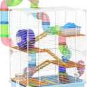 PawHut 18" 5 Tier Hamster Cage with Tubes and Tunnels, Small Animal Cage with Portable Carry Handle, Gerbil Cage with Water Bottle, Food Dish, Exercise Wheel, Light Blue