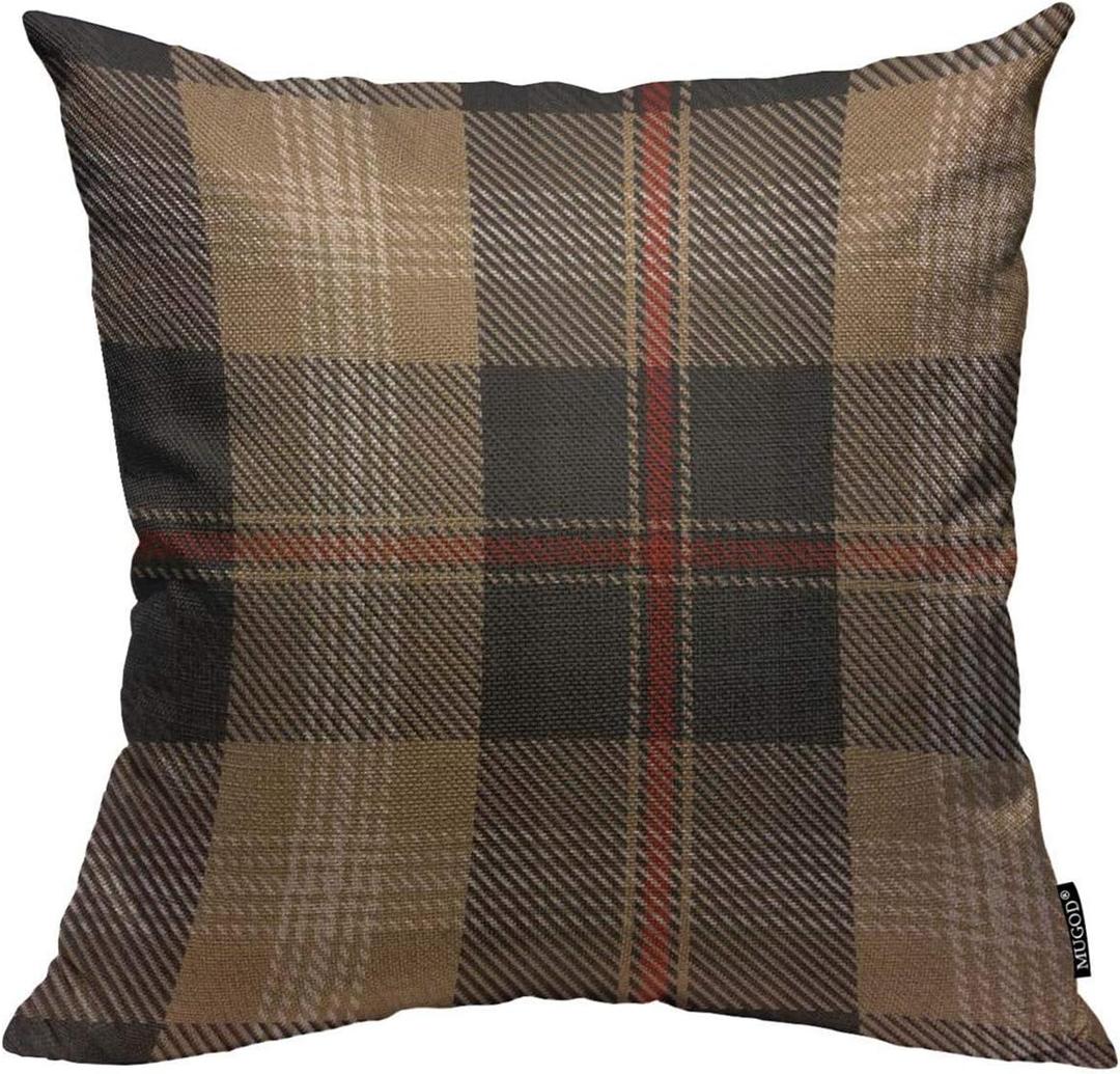 Mugod Throw Pillow Cover Brown Red and Black Home Decorative Linen Square Pillow Case for Men Women Bedroom Livingroom Cushion Cover 18x18 Inch Pillowcase