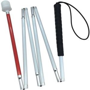VISIONU Aluminum Mobility Folding White Cane for Vision Impaired and Blind People (Folds Down 6 Sections) (140cm (55 Inch), Black Handle)