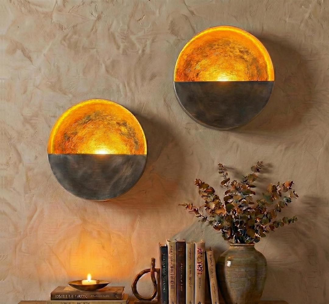NativeSkins Eclipse Metal Wall Candle Sconces Set of Two Wall Candle Holders - Set of 2 Handcrafted Decorative Tea Light Sconce for Living Room Decor Gold Tea Holder
