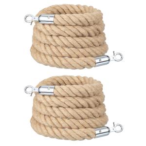 MECCANIXITY Jute Stanchion Rope 9ft x 1.3 Inch Safety Queue Braided Jute Ropes with Snap Hooks, Crowd Control Line Barrier for Movie Theaters Grand Openings Hotel Celebration 2Pcs