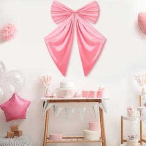 Large Bow Decoration Big Coquette Bow Backdrop for Birthday Party Room Wall Giant Satin Ribbon Tie Extra Large Hanging Decor for Coquette Bachelorette Bridal Supply 26 x 41 Inch(Pink)