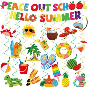 End of School Year Party Decorations Peace Out School Hello Summer Banners Schools Out for Summer Hanging Swirls Last Day of School Garland Centerpieces Set for Classroom Nursery Pool Vacation Beach