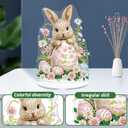 NSSHEL 1 Pcs Easter Tabletop Diamond Painting Ornament Cute Bunny Eggs Flower Designs Easter Diamond Painting Double Sided Acrylic Stand Up Desk Art Ornament for Home Holiday Themed Table Decorations