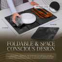 Large Black Stone Dish Drying Mat - Foldable & Water Absorbing Dish Drying Mat with Cleaning Tools, Anti-Slip, Stain Resistant, Easy-Clean, Kitchen Drying Mat and Highly Absorbent Bath Mat 24" x 16"