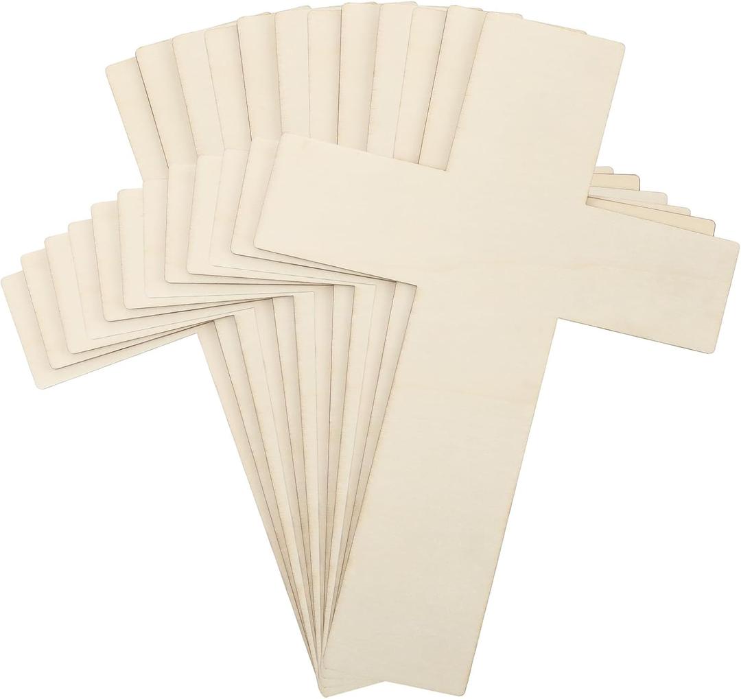 Anglechic 12 Pcs Unfinished Wood Cutouts 12 x 8 Inch Cross Shaped Wooden Pieces for Crafts Unpainted Large Blank Cross for DIY Arts Craft Project Sunday School Church Home Decoration (natural color)