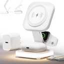 5-in-1 Magnetic Wireless Charging Stand for Apple MagSafe Charger with Night Light for iPhone 17/16/15/14/13/12, Watch, AirPods, Travel Magnetic Charger Nightstand Charging Station (Adapter Included)
