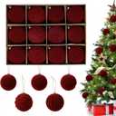 3.15inch Burgundy Velvet Christmas Ornaments Balls, 12PCS Flocked Plastic Balls Christmas Tree Decorations Xmas Hanging Ornaments (Red Wine, 3.15inch)