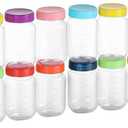 novelinks 16 Pack Plastic Jars 16 oz With Colorful Lids Wide-mouth Mason Jars 16 oz With Lids Plastic Containers For Storge Decoration (16)