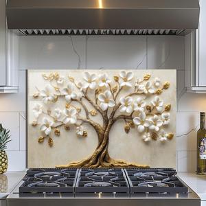 Evgosm Tempered Glass Backsplash for KitchenFlowers Stove Splashback, Glass Backsplash, Easy to Install and Clean, Used for Kitchen Wall Protection and Decoration. (30x20'')