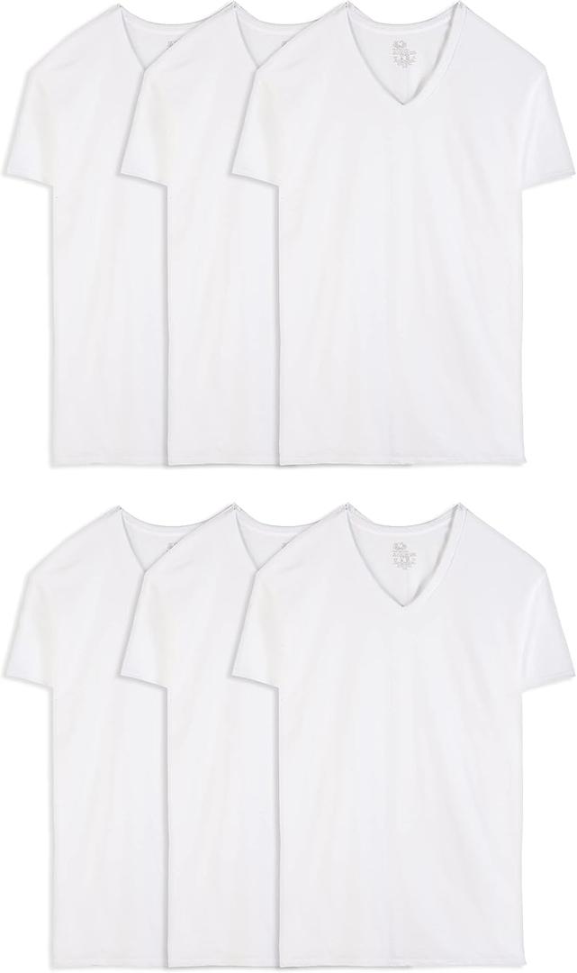 Fruit of the Loom mens Stay Tucked V-neck T-shirt Underwear, Tall Man - White 6 Pack, X-Large US