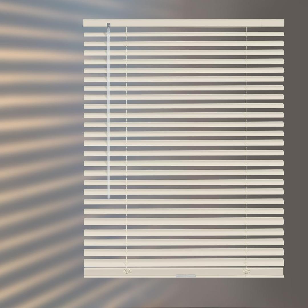 Aluminum Mini Blinds for Windows Cordless Horizontal Window Shades for Light Adjustment, Metal Venetian Blinds Waterproof for Bedroom, Bathroom, 28" W x 64" H, Beige