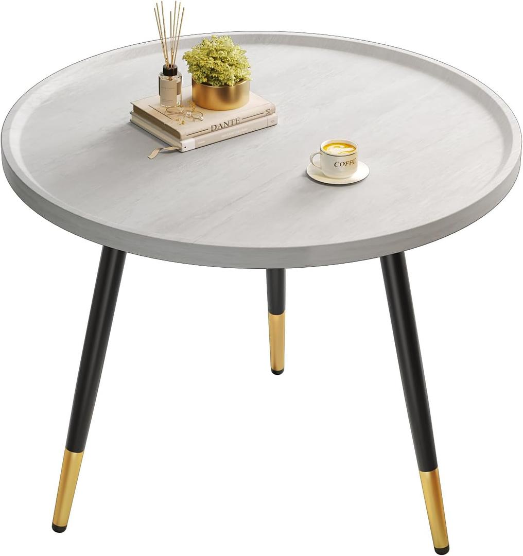 SAYGOER Round Coffee Table Small Modern Coffee Tables Rustic Farmhouse Center Table for Living Room Home Office Boho Table Easy Assembly, White Black (White and Black)