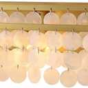 TOCHIC 3 Lights Vanity Light with Natural Capiz Shell Shade, Brushed Gold Bathroom Dimmable Vanity Light, Modern Wall Lighting Fixture for Mirror Cabinets, Powder Room, Bedroom, Living Room, 23W