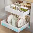 2 Pack Pull out Cabinet Organizer 21" Deep With Raising Pad for Framed Cabinets, Expandable Slide out Drawers for Kitchen Cabinets with 4pcs Divider Racks, Roll out Shelves 9"-14" W White