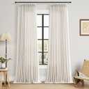 Joywell 90 Inch Pinch Pleat Linen Curtains Floor Length 2 Panels for Living Room Bedroom Thick Cream Modern Farmhouse Pleated Semi Sheer Light Filtering Back Tab Drapes with Clip Rings Hooks, Natural
