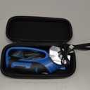 Cordless Electric Scissors, 4V Box Cutter & Cardboard Cutter with 2 Titanium Blades - Rotary Cutter with LED Light for Fabric, Leather, Carpet, Plastic, Crafting + Storage Case (Steel Blue)