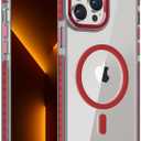 DEERLAMN Strong Magnetic Case for iPhone 14 Pro 6.1-Inch,[Compatible with Magsafe] Clear Slim Shockproof Protective Phone Cover for Women Men-Transparent Red