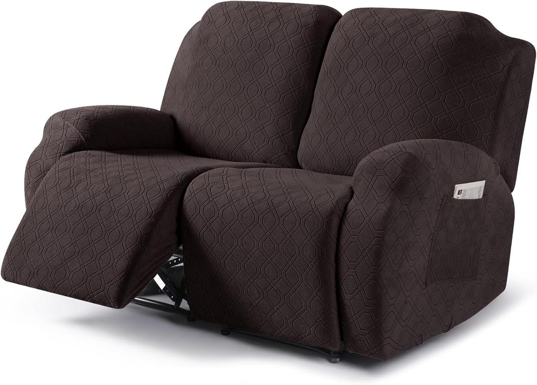 VANSOFY Loveseat Recliner Covers, 2-Pieces Stretch Reclining Couch Cover with Pockets Recliner Sofa Slipcovers 2 Seate Soft Washable Furniture Protector for Dogs Cats(Chocolate)