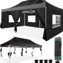 COBIZI Pop up Canopy Tent 13x26 Heavy Duty Gazebo with 6 Sidewalls, UPF 50+ All Weather Waterproof Commercial Outdoor Wedding Party Tents Large Canopy with Roller Bag, Black