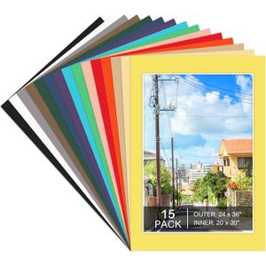 15 Pack 24x36 Picture Mats for 20x30 Photos, Mixed Colors